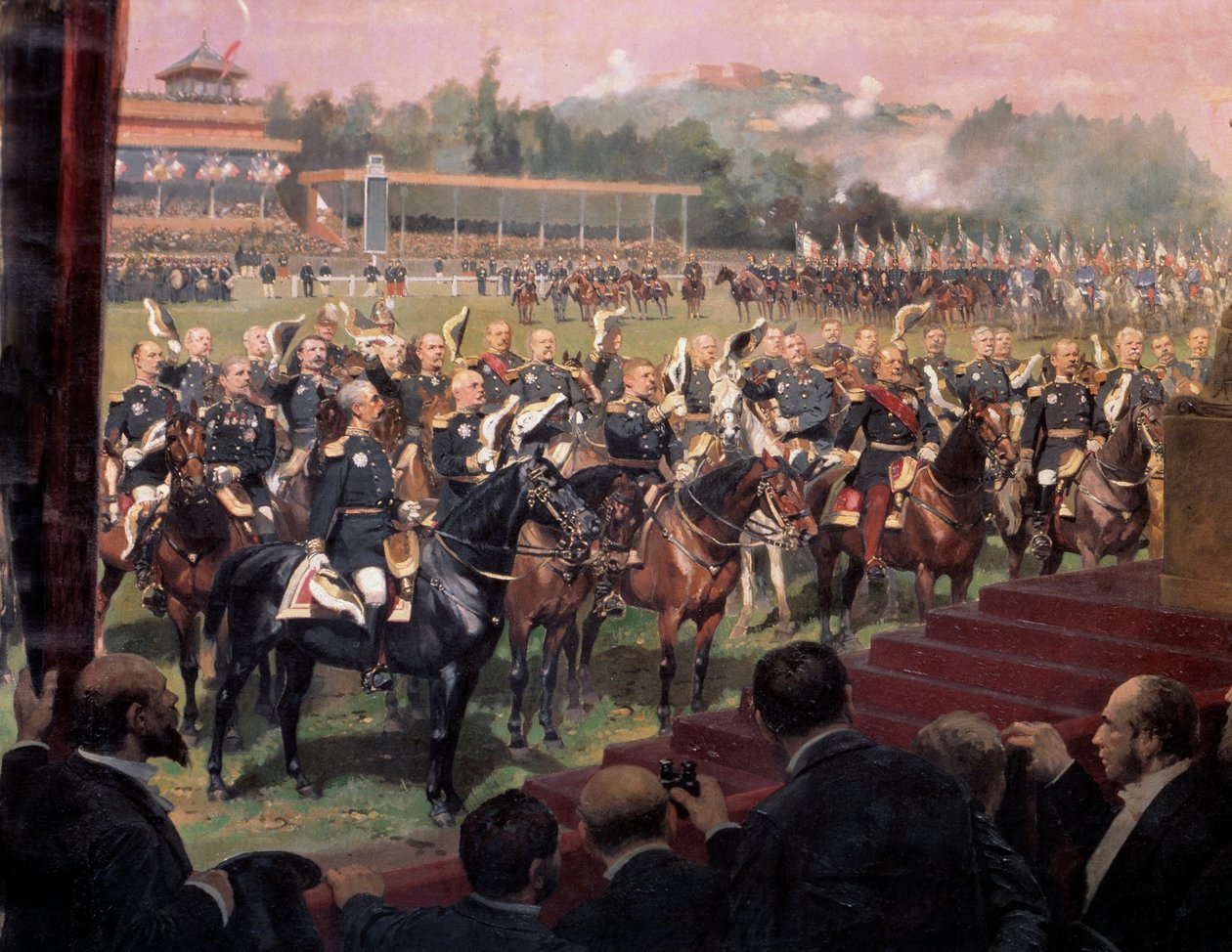 Utdelning av flaggor i Longchamp av president Jules Grevy i närvaro av Leon Gambetta den 14 juli av Jean Baptiste Edouard Detaille