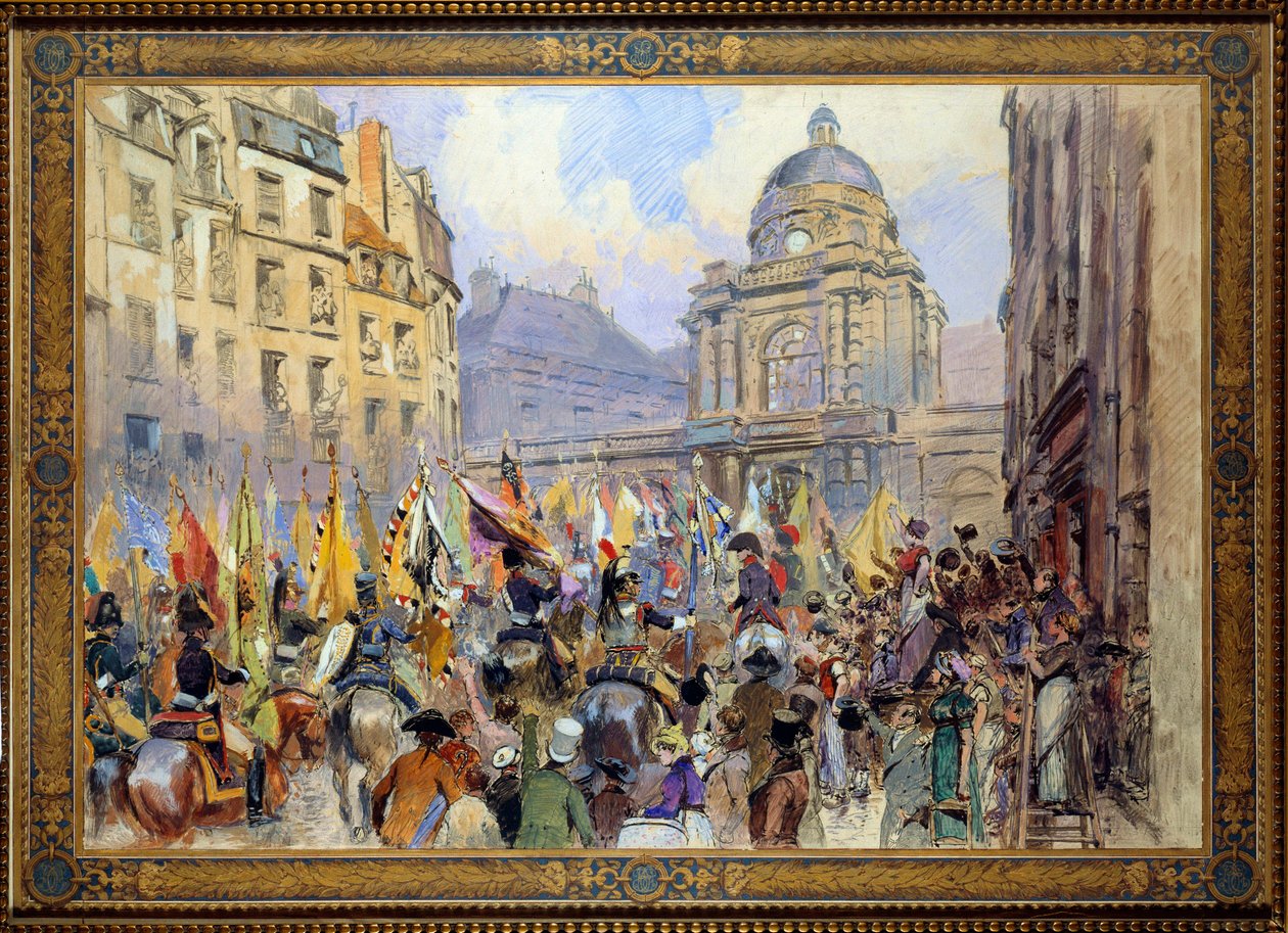 Överlämnandet till Senaten av Trophees efter slaget vid Ulm och Austerlitz 1806 Esquisse en akvarell av Edouard Detaille (1848-1912) av Jean Baptiste Edouard Detaille