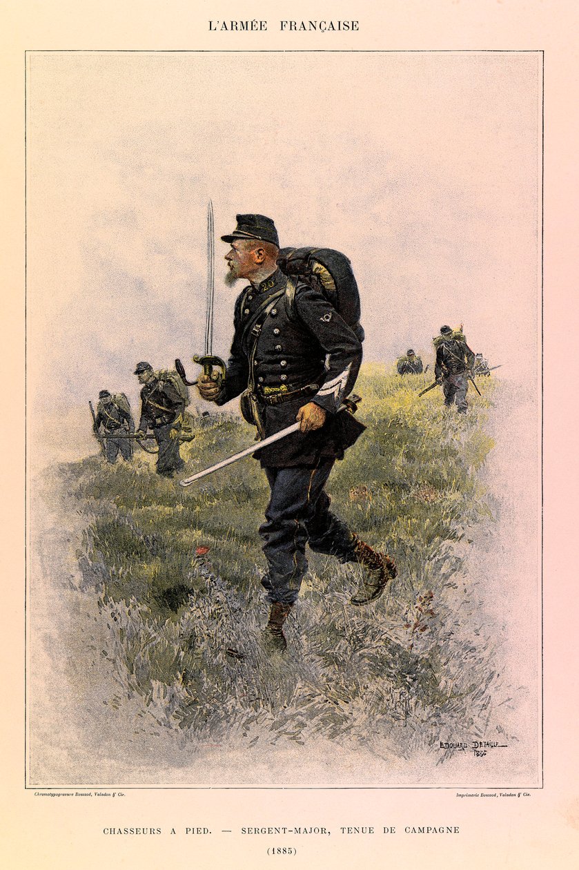 Typer och uniformer av kapten Jules Richards franska Armee, illustrerad av Edouard Detaille (1848-1912): Fotjägare: Sergeant Major i fältklänning 1885, privat samling av Jean Baptiste Edouard Detaille
