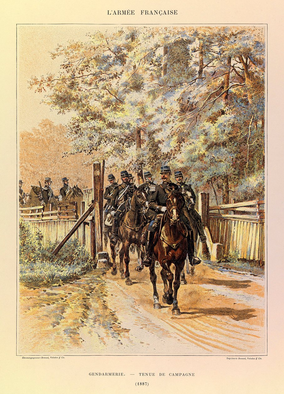 Typer och uniformer av kapten Jules Richards franska armé, illustrerad av Edouard Detaille (1848-1912): Gendarmerie i fältklänning 1887, privat samling av Jean Baptiste Edouard Detaille