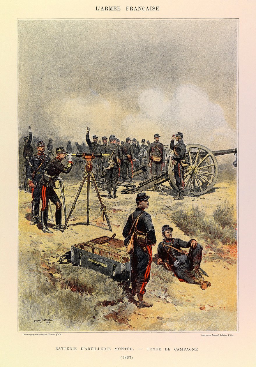 Typer och uniformer av kapten Jules Richards franska armé, illustrerad av Edouard Detaille (1848-1912): Artilleriets batteri monterat i fältuniform 1887, privat samling av Jean Baptiste Edouard Detaille
