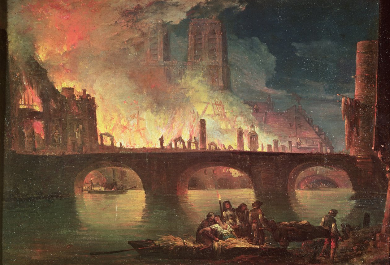 En brand på Hotel-Dieu 1772 av Jean Baptiste Genillion