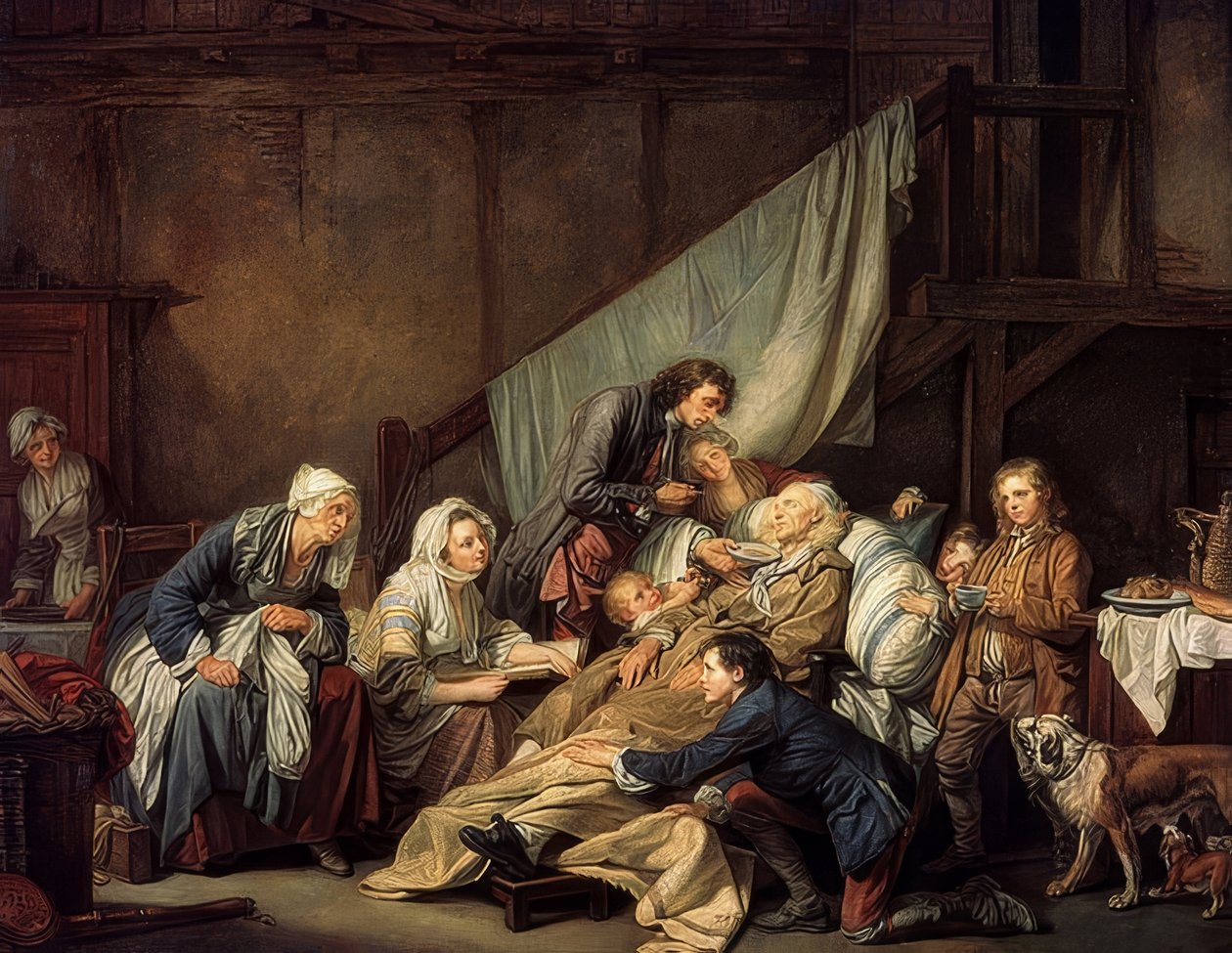 Frukterna av god uppfostran (The Paralytic). 1763 av Jean Baptiste Greuze