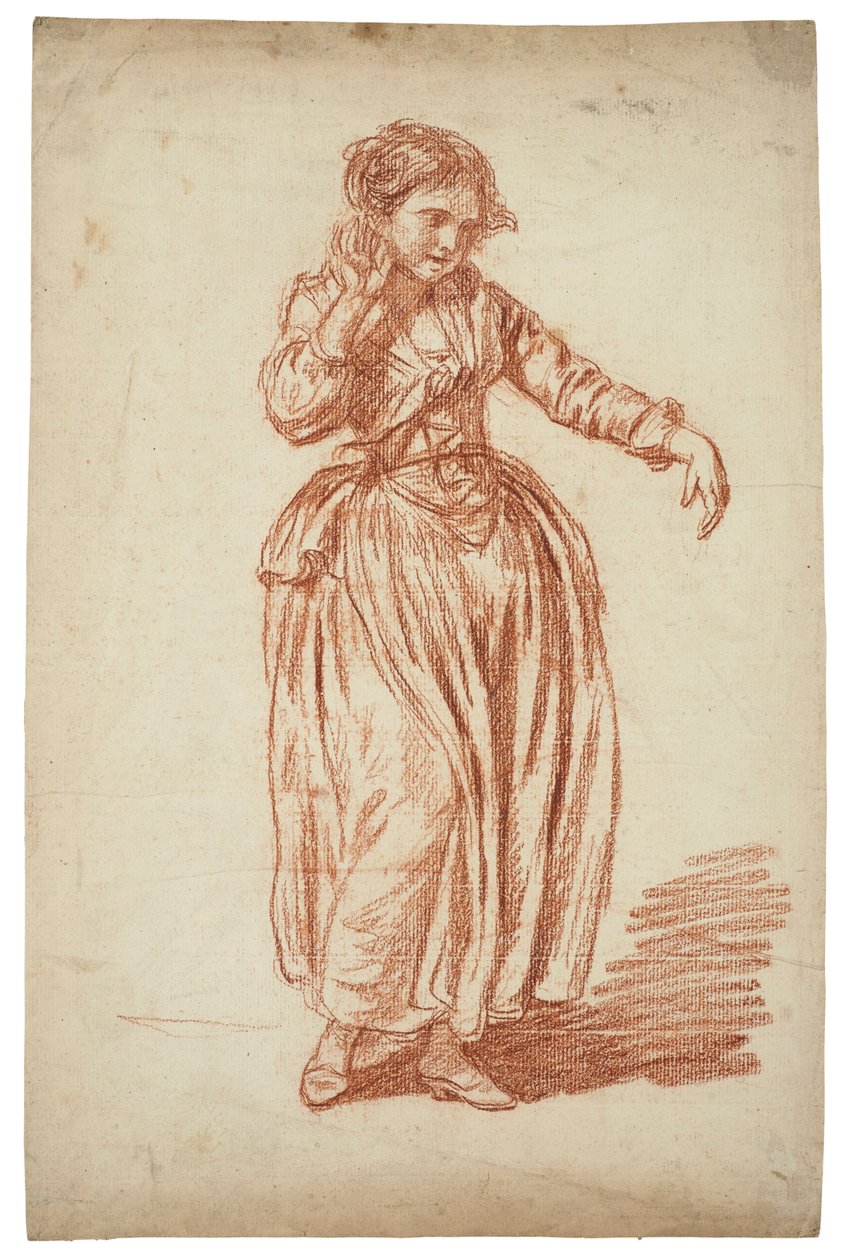 Flicka står, höger hand på örat av Jean Baptiste Greuze