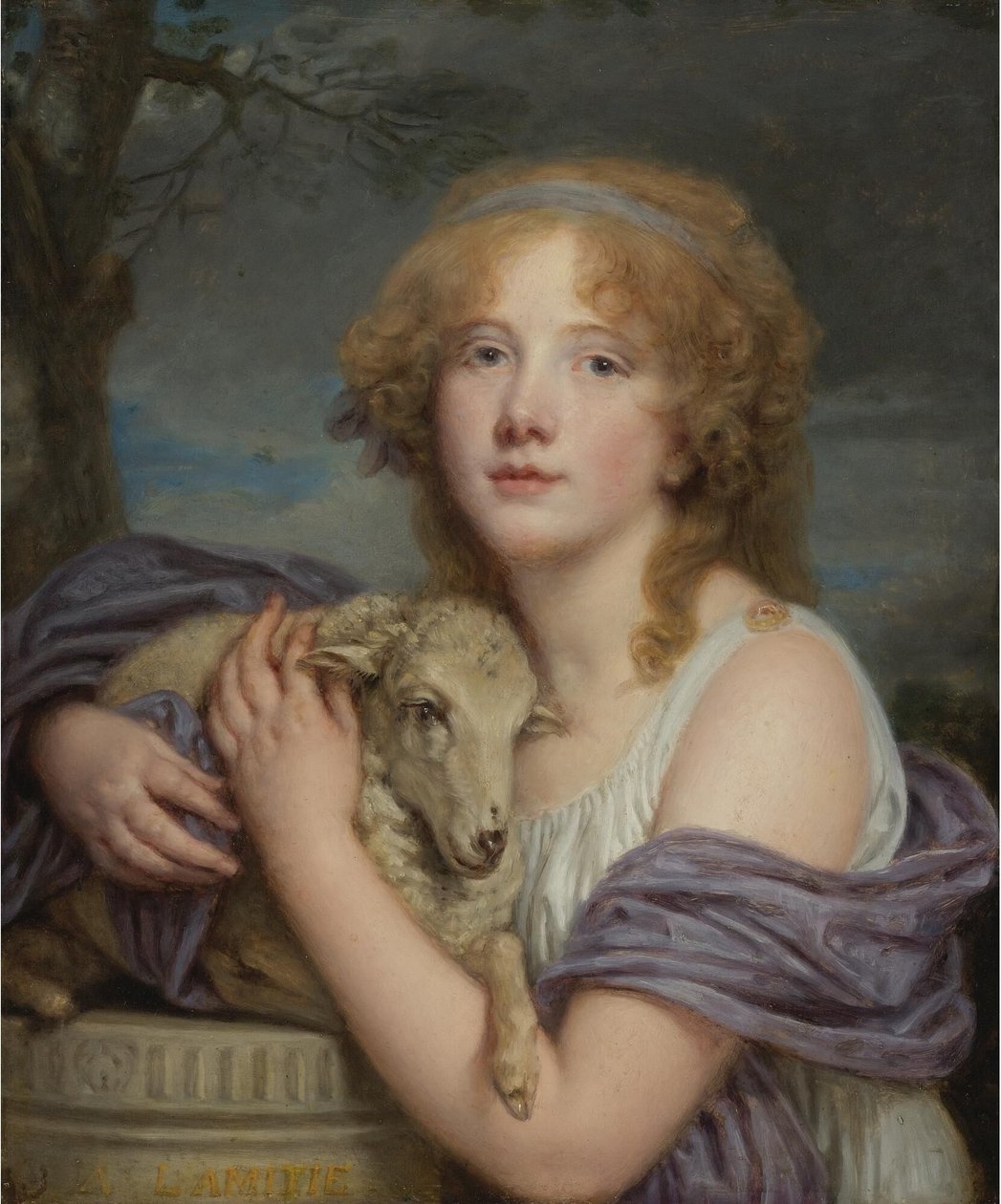 Flicka med lamm av Jean Baptiste Greuze