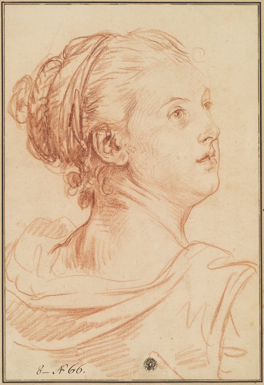 Huvudet av en kvinna som ser tillbaka över hennes axel av Jean Baptiste Greuze