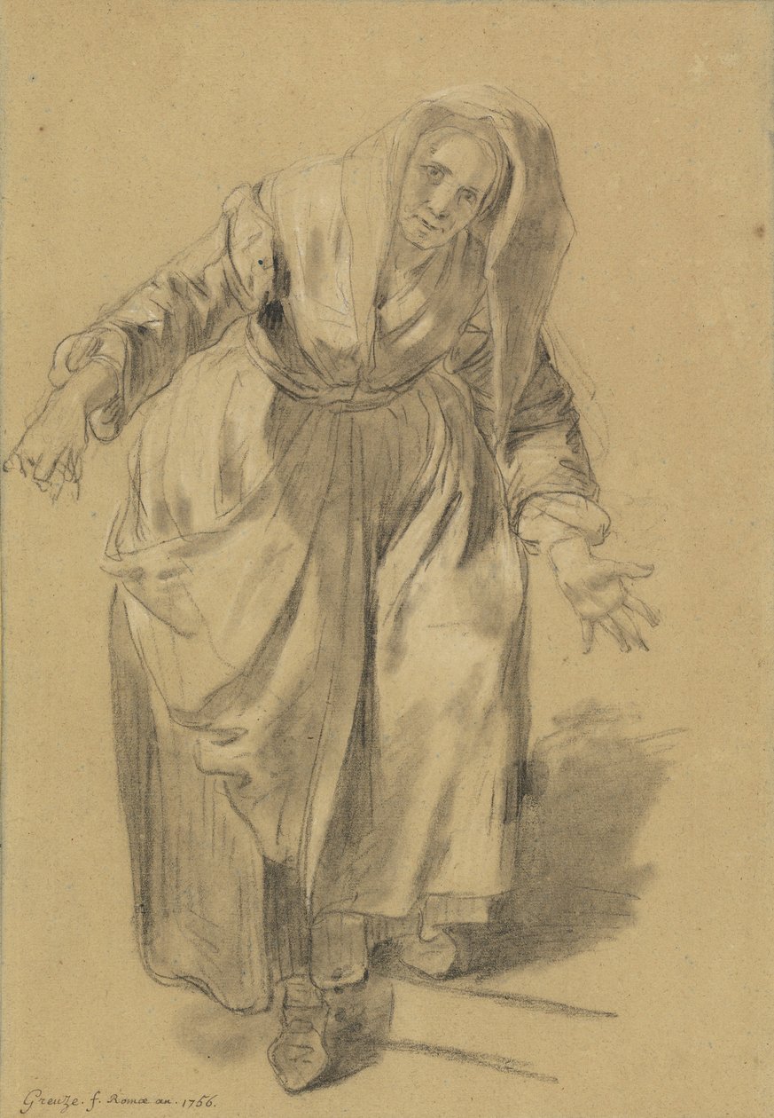 Gammal kvinna med utsträckta armar (studie för den napolitanska gesten) av Jean Baptiste Greuze