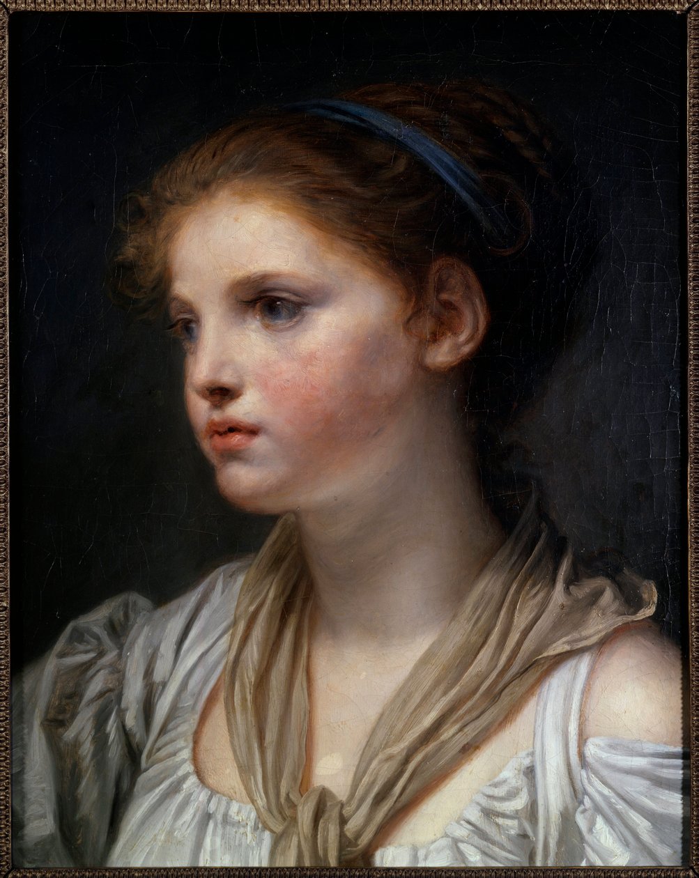 Porträtt av en flicka med blått band Målning av Jean Baptiste Greuze (1725-1805) 1700-talssön. 0,45x0,39 m Rennes, Musee des Beaux Arts av Jean Baptiste Greuze
