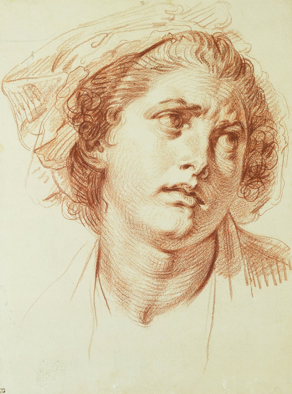 Huvudet på en kvinna som tittar upp till höger, av Jean Baptiste Greuze