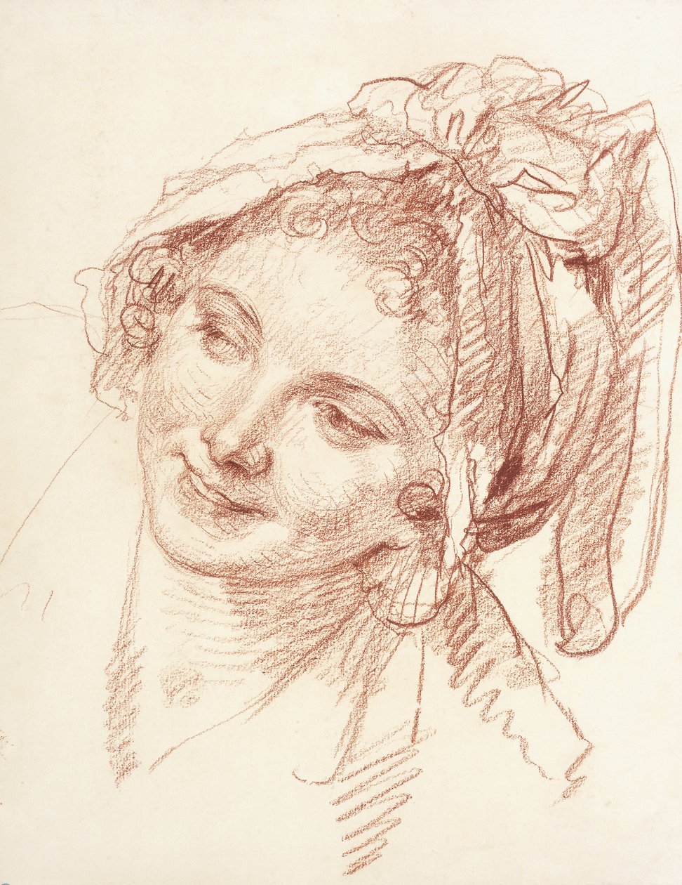 Huvudet på en ung flicka som lutar åt vänster, av Jean Baptiste Greuze