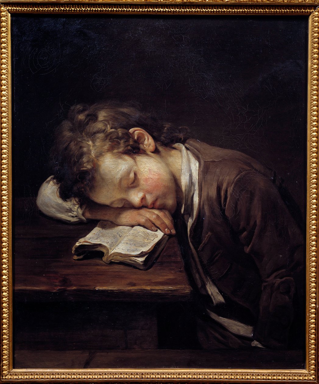Den lata lilla. Porträtt av en ung pojke som dödade på sin bok. Målning av Jean Baptiste Greuze (1725-1805) av Jean Baptiste Greuze