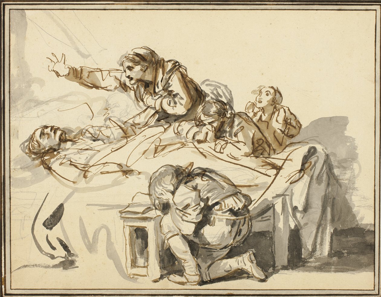 Kvinnor och barn som sörjer en död man av Jean Baptiste Greuze