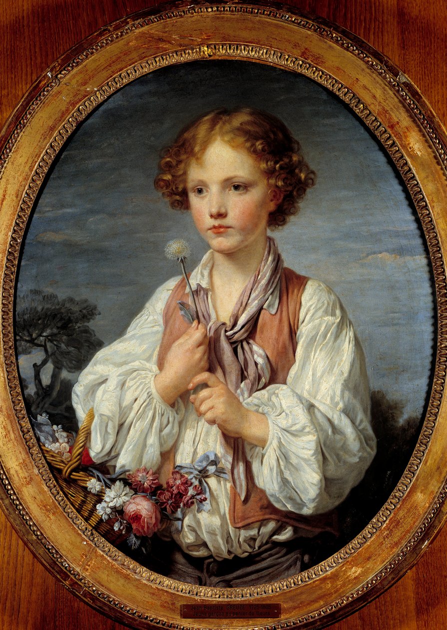 Ung pojke i korgen med blommor av Jean Baptiste Greuze (1725-1805) 1761 av Jean Baptiste Greuze
