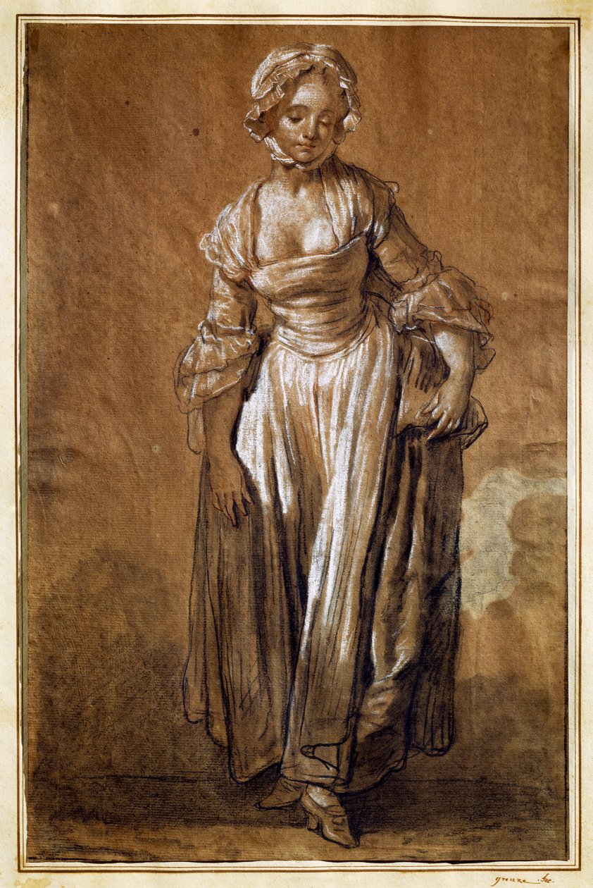 Ung flicka stående, teckning av Jean-Baptiste Greuze (1725-1805) av Jean Baptiste Greuze