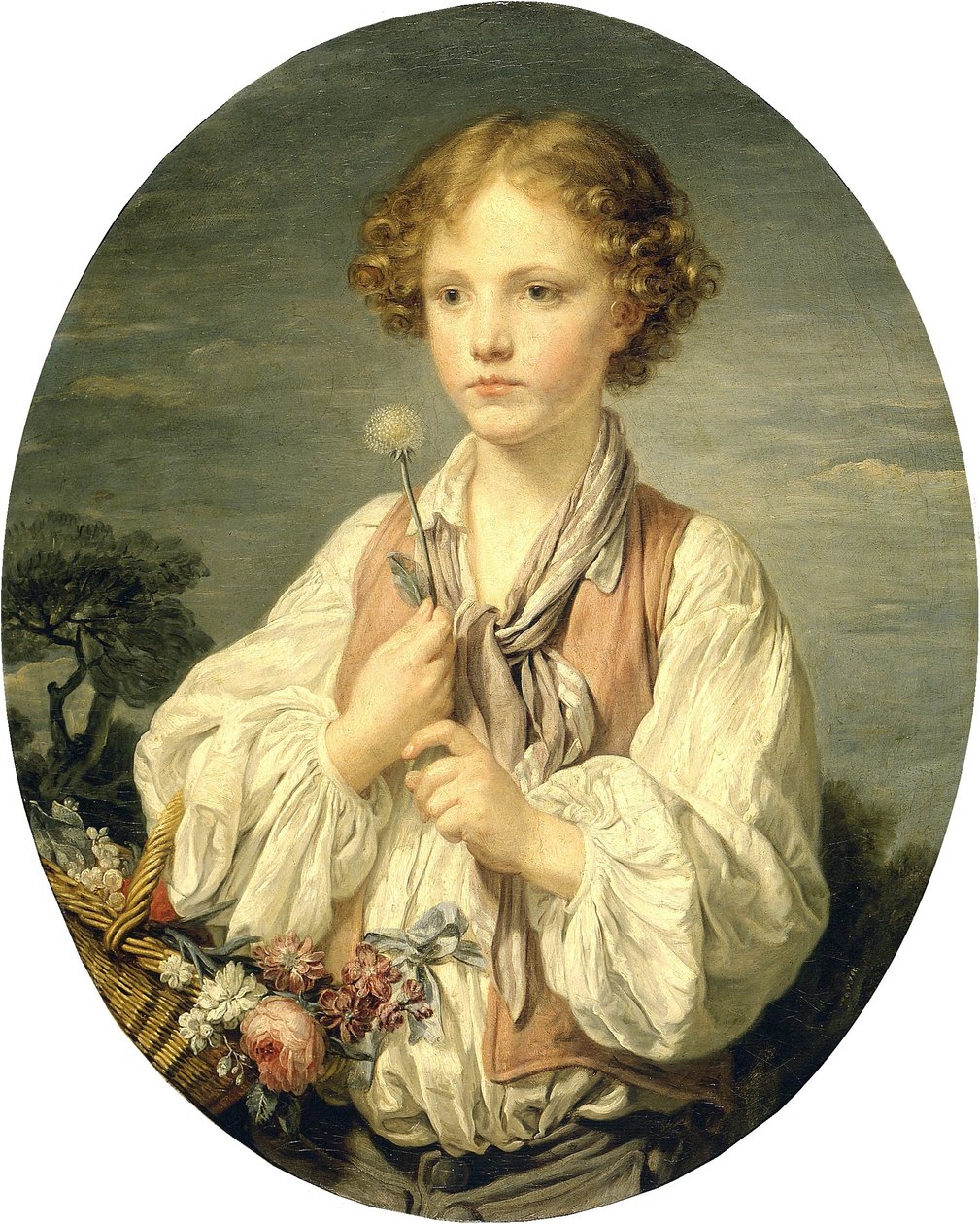 Ung herde håller i en blomma av Jean Baptiste Greuze