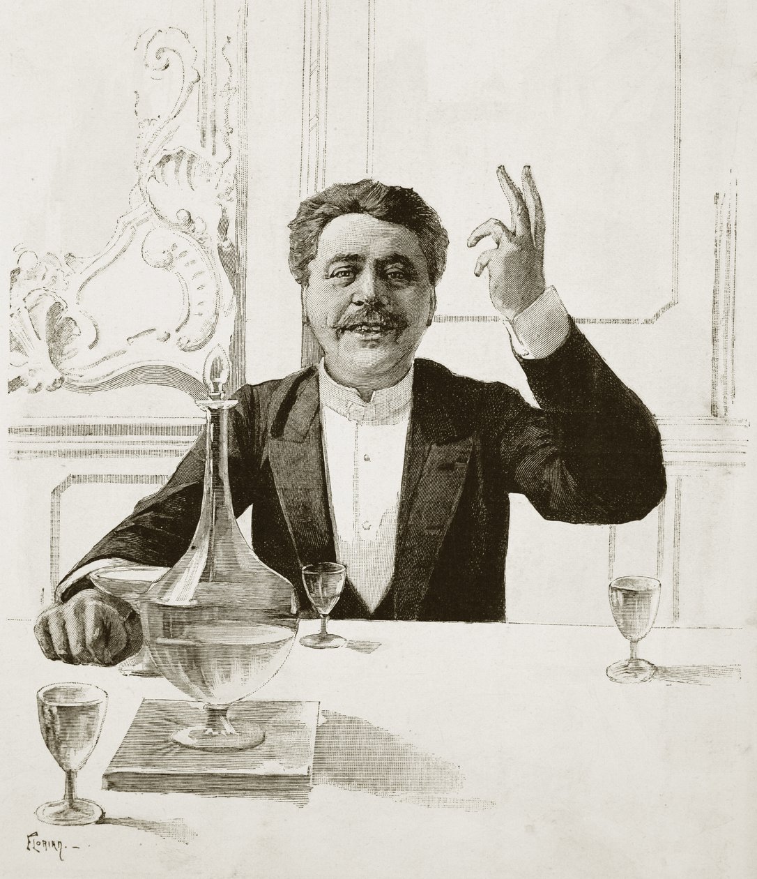 Porträtt av Henry Becque (1837-1899), fransk dramatiker - grav av Florian efter Jean-Baptiste Guth (1883-1921) - Publicerad i Revue illustree, ca. 1890 av Jean Baptiste Guth