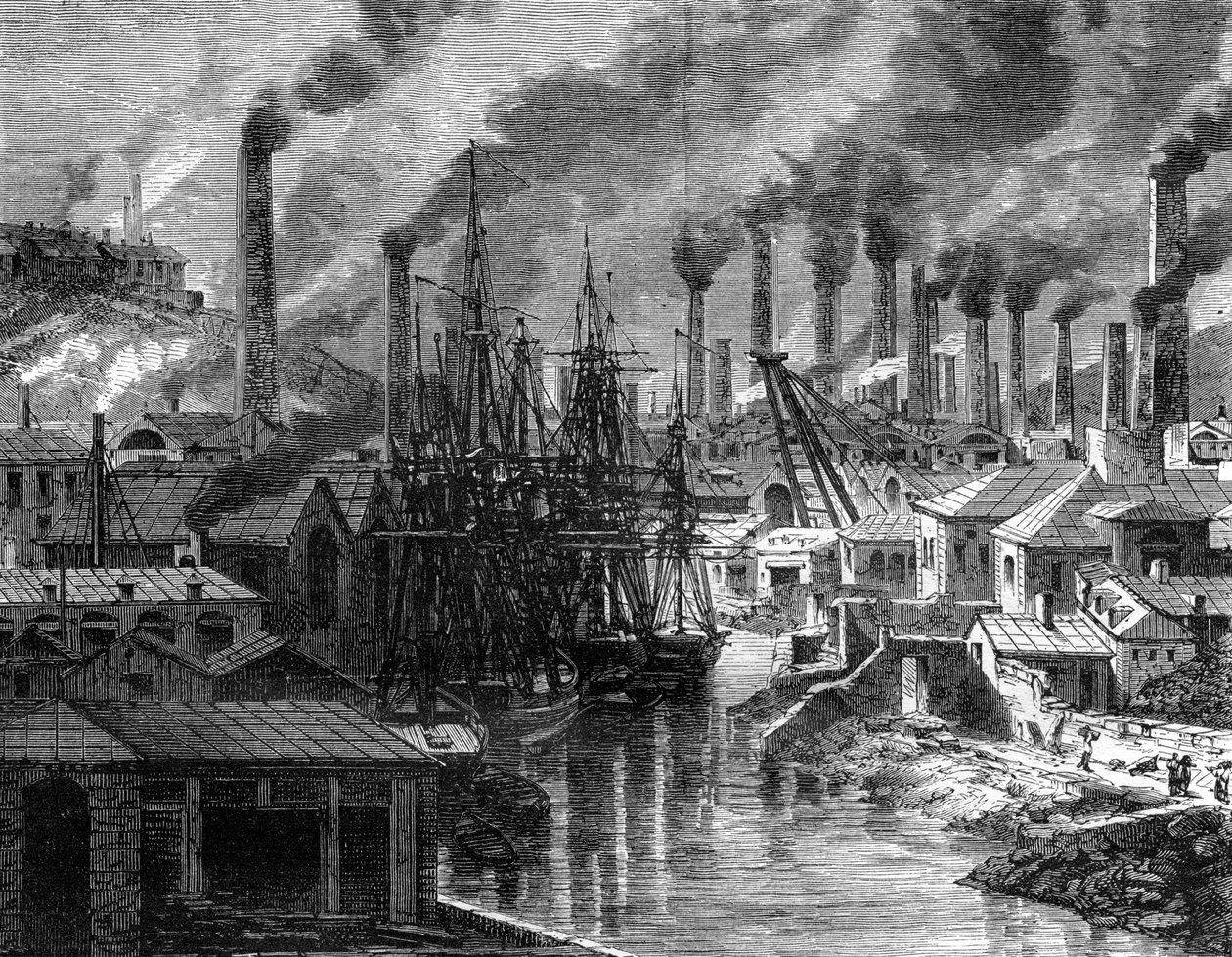 En kopparfabrik i Cornwall, 1800-talet. av Jean Baptiste Henri Durand Brager