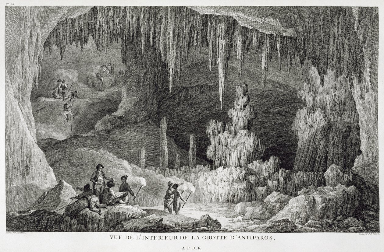 Utsikt över det inre av Antiparos grotta, graverad av Jean Baptiste Tillard (1740-1813) av Jean Baptiste Hilair