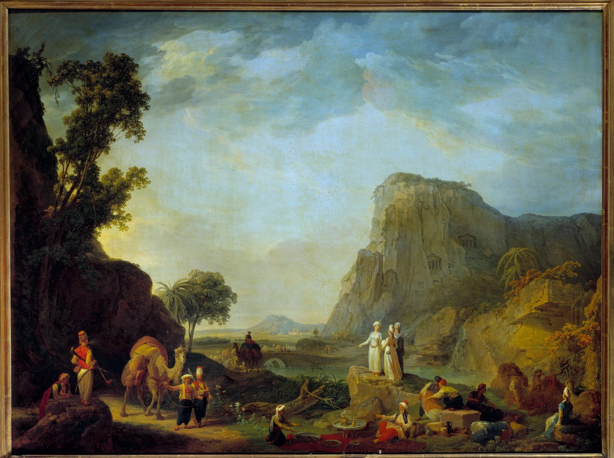 Orientalisk landskapsmålning av Jean Baptiste Hilaire (ca 1753-1822) 1800-tal sön. 0,65x0,85 m av Jean Baptiste Hilaire