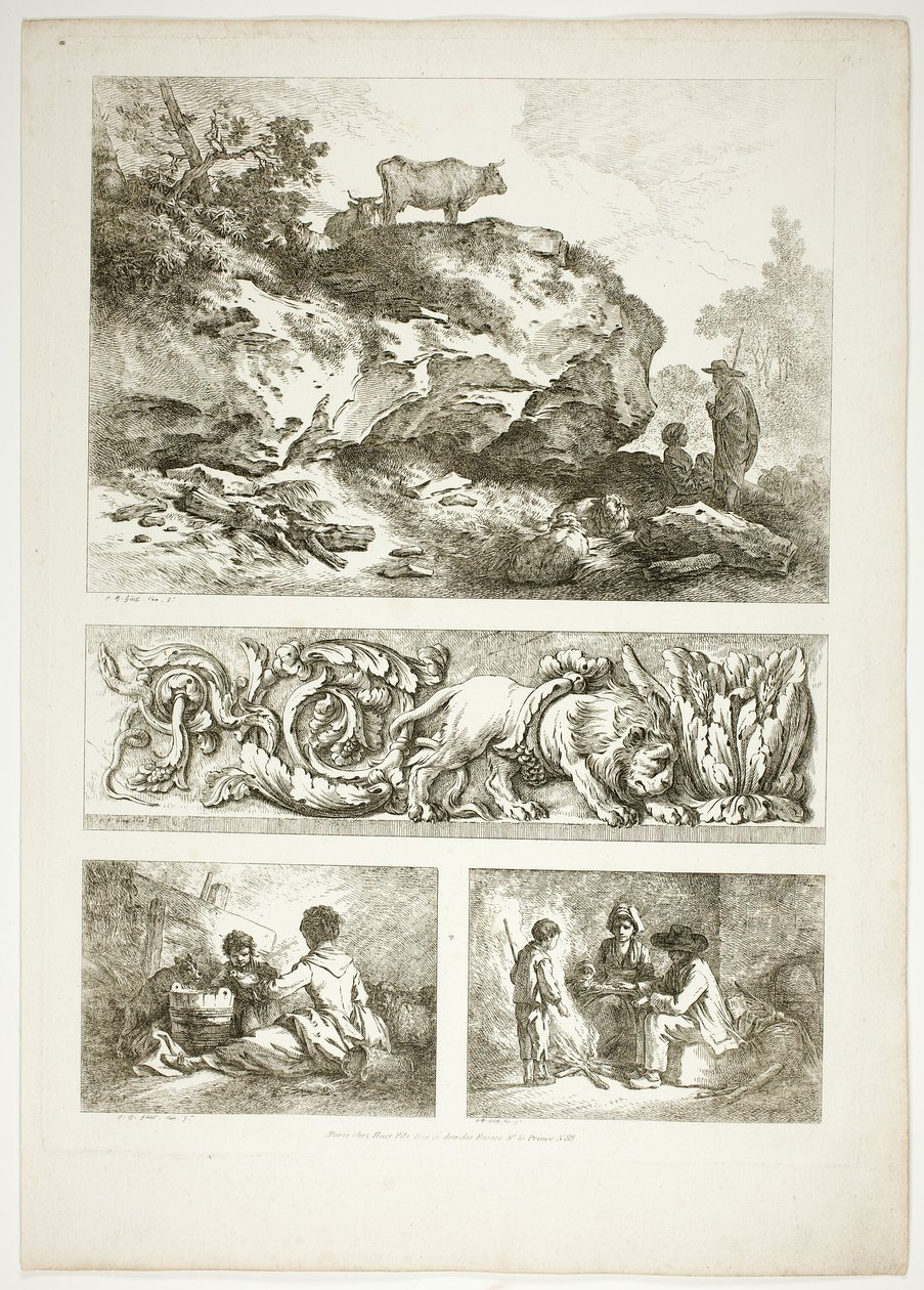 Tavla nio av 38 från Oeuvres de J. B. Huet av Jean Baptiste Huet