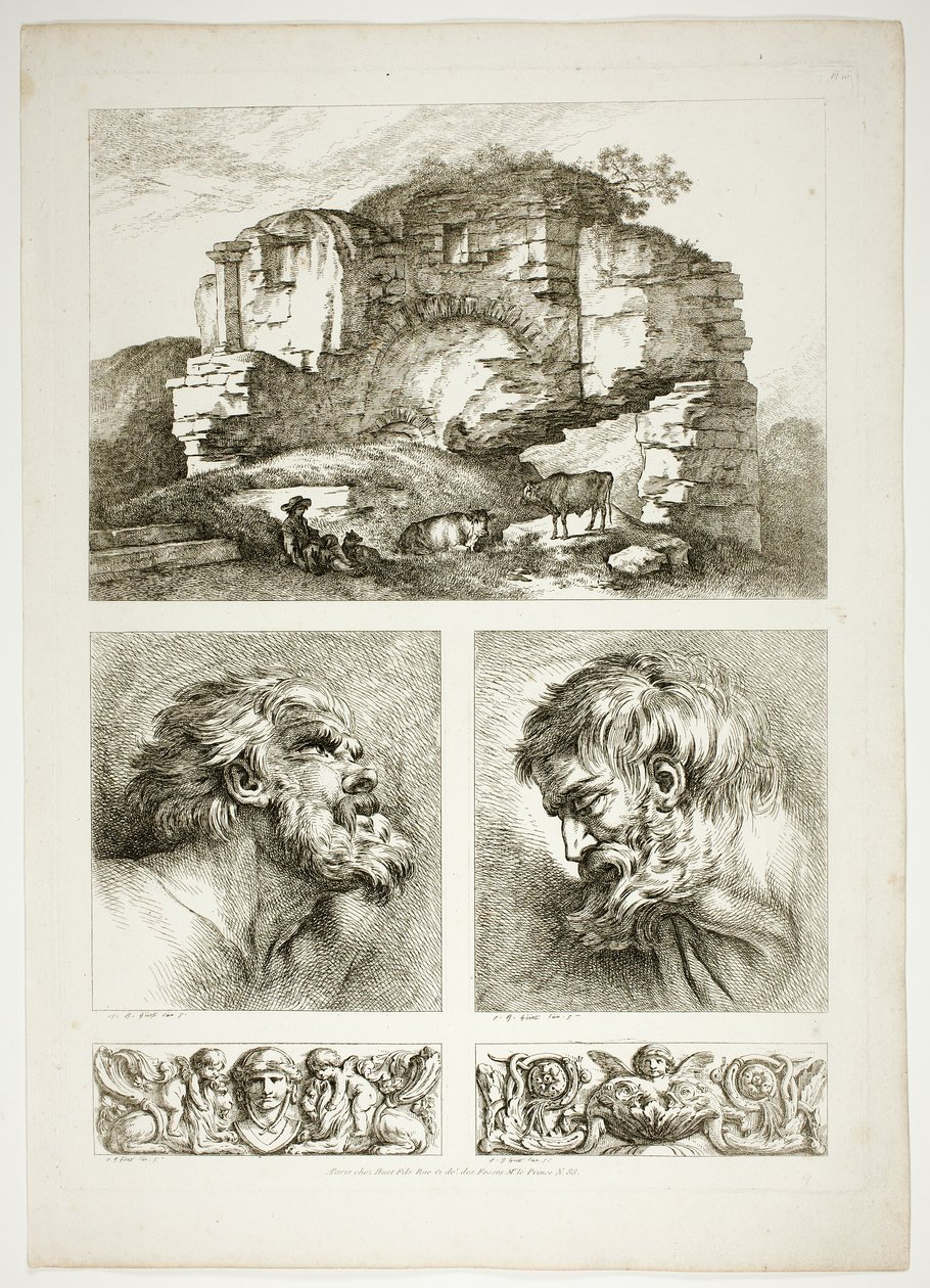 Tallrik tio av 38 från Oeuvres de J. B. Huet av Jean Baptiste Huet