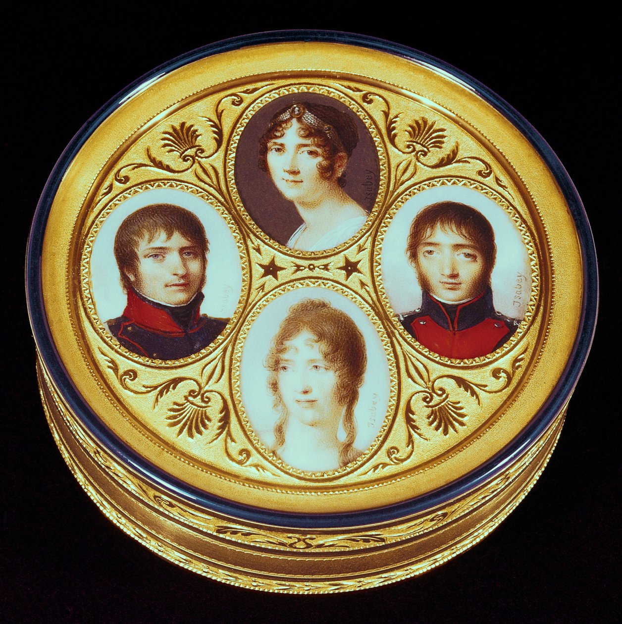 Bonbonniere med porträtt av Eugene (1781-1824) Hortense (1783-1837) och Josephine Beauharnais (1763-1814) och Louis Bonaparte (1778-1846) (guld, elfenben och emalj) av Jean Baptiste Isabey