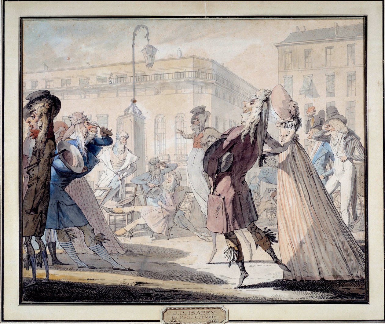 Mode under den franska revolutionen: "The Little Coblentz" Detta var en mycket välrenommerad salong under direktionen. Satirisk litografi av Jean Baptiste Isabey (1767-1855) 1789. Musee Carnavalet, Paris av Jean Baptiste Isabey