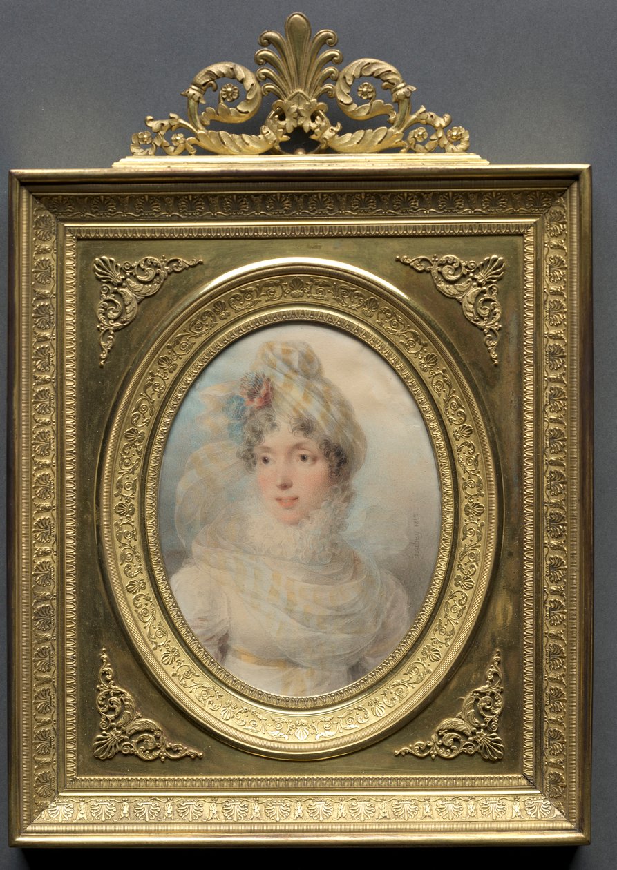Porträtt av en kvinna i en vit klänning, 1813. av Jean Baptiste Isabey