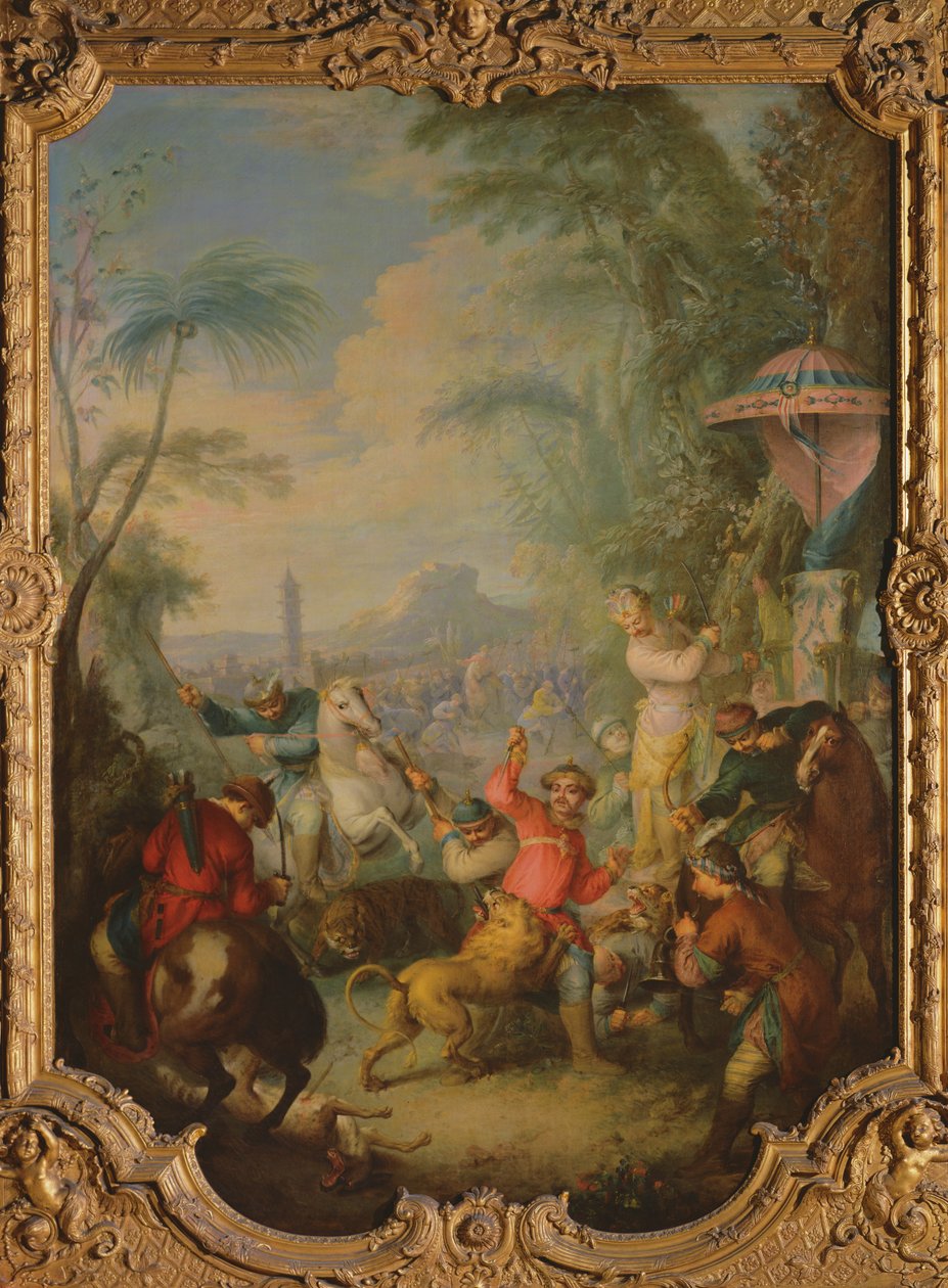 Lejon- och tigerjakt i Kina av Jean Baptiste Joseph Pater