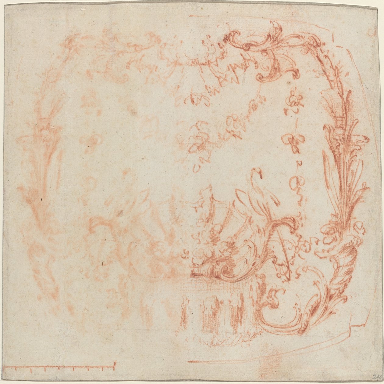 Rokokoväggdesign med en fontän och svanar [verso] av Jean Baptiste Joseph Pater