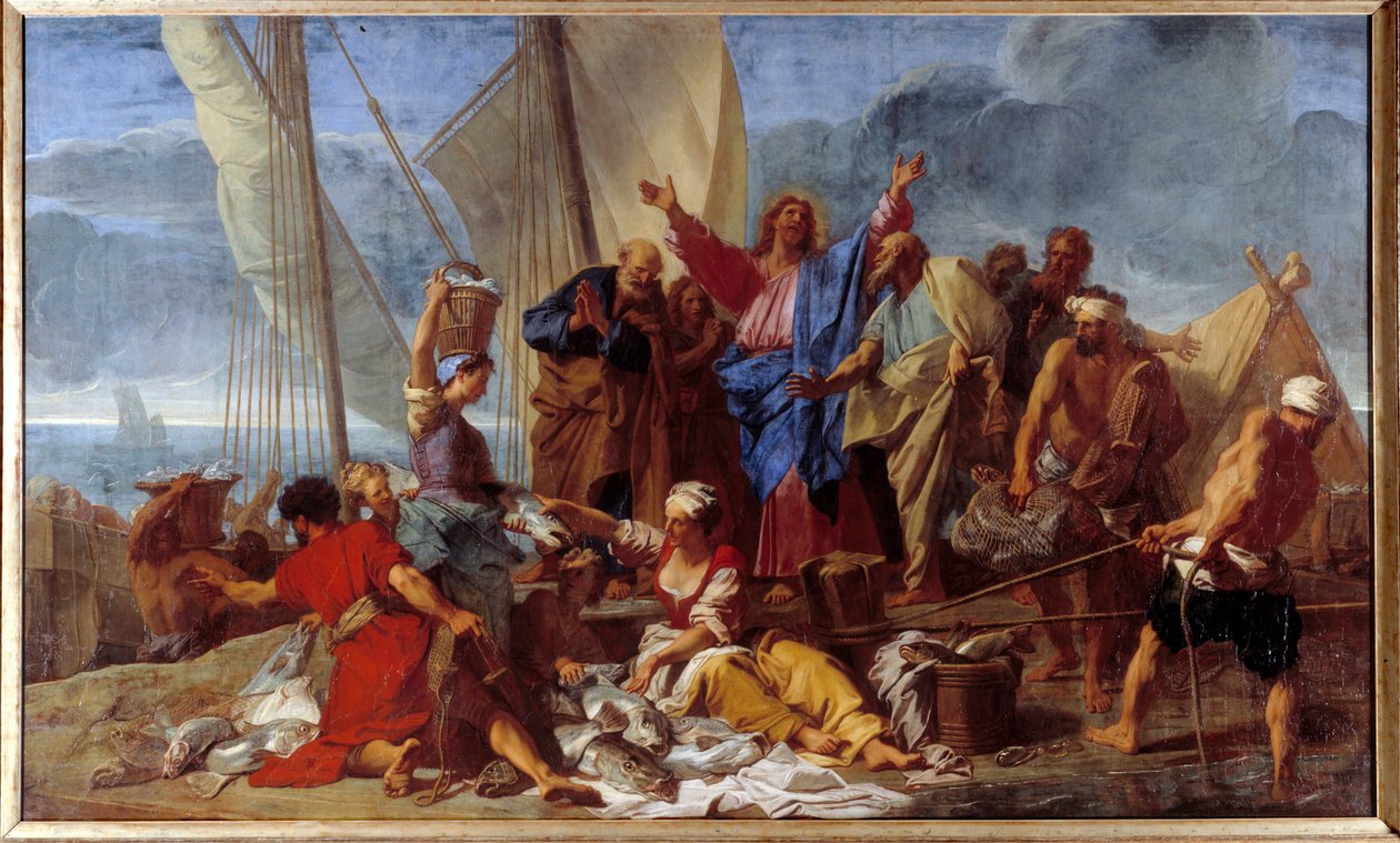 Den mirakulösa synden som Jesus återuppstod talar om för aposteln den bästa platsen att synda. Målning av Jean Jouvenet (1644-1717) 1706 sön. 3,92x6,64 m av Jean Baptiste Jouvenet