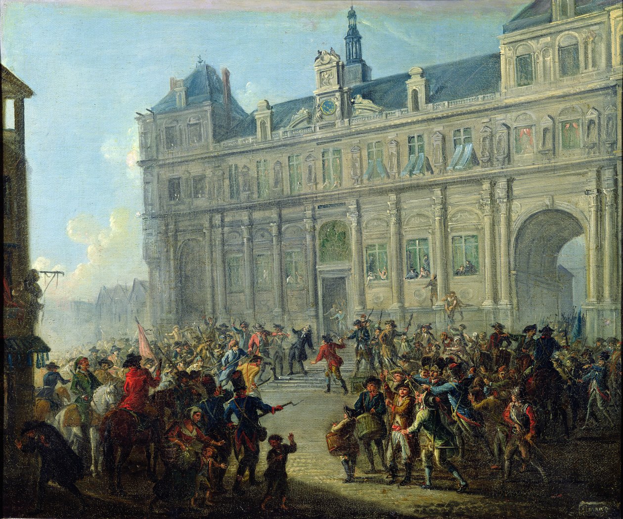 Mordet på Jacques de Flesselles på trappan till stadshuset 14 juli 1789 av Jean Baptiste Lallemand