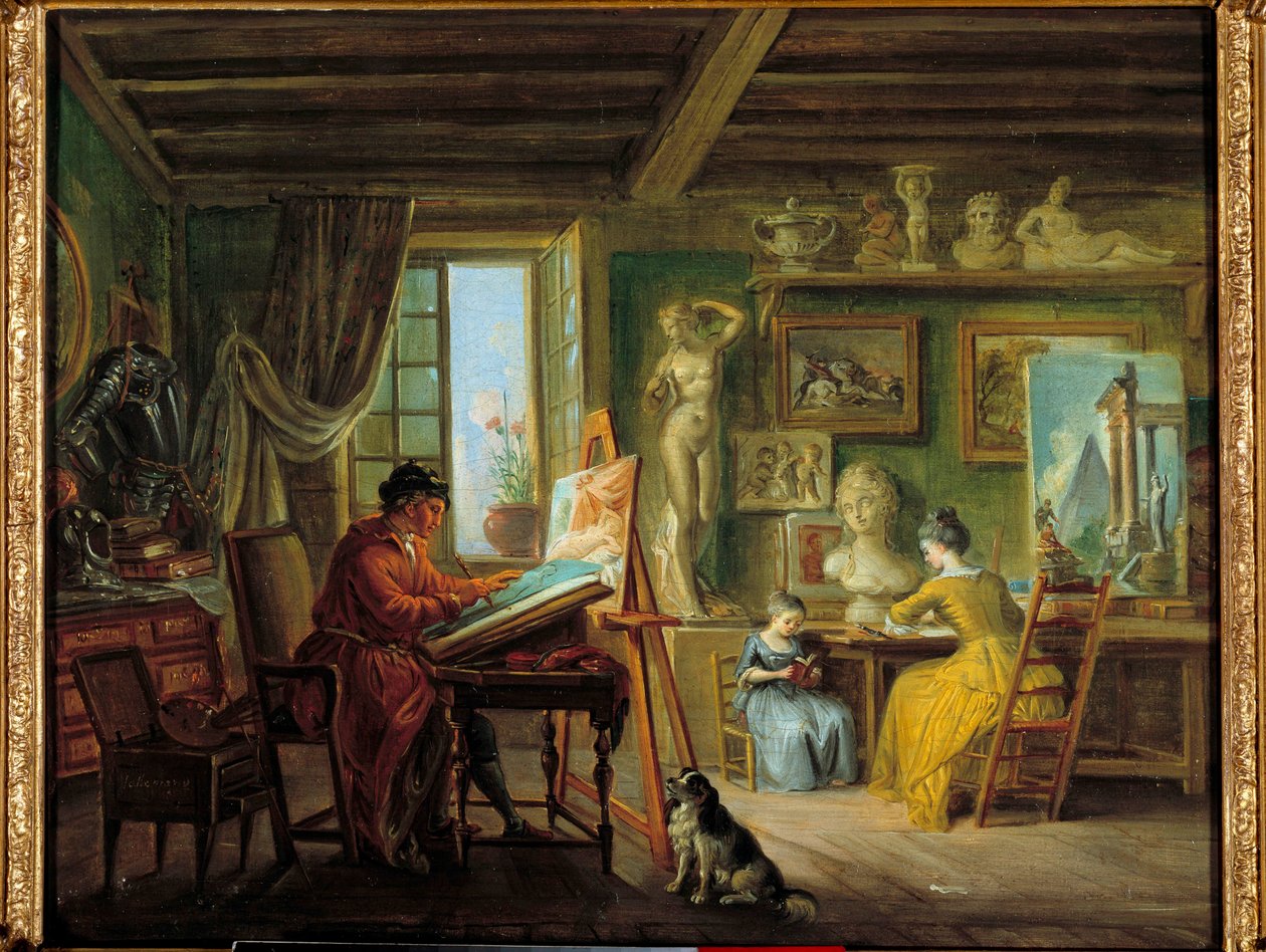Målarens verkstad Målning av Jean Baptiste Lallemand (1710-1803) 1700-talets Dijon, Museum of Fine Arts av Jean Baptiste Lallemand