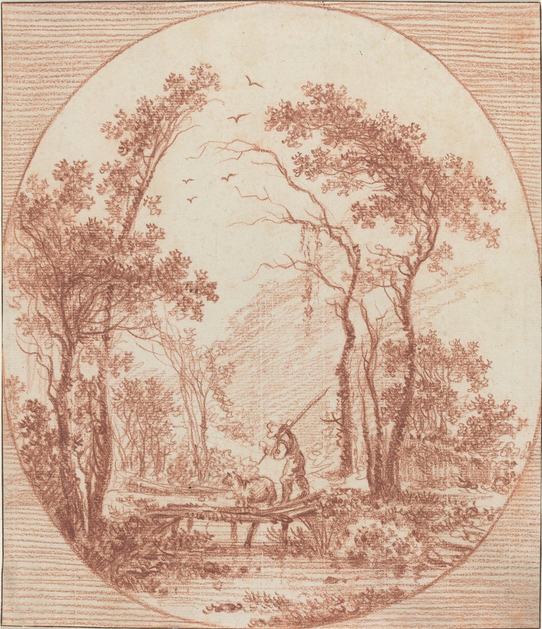 En bonde och ett får som korsar en rustik bro av Jean Baptiste Le Prince