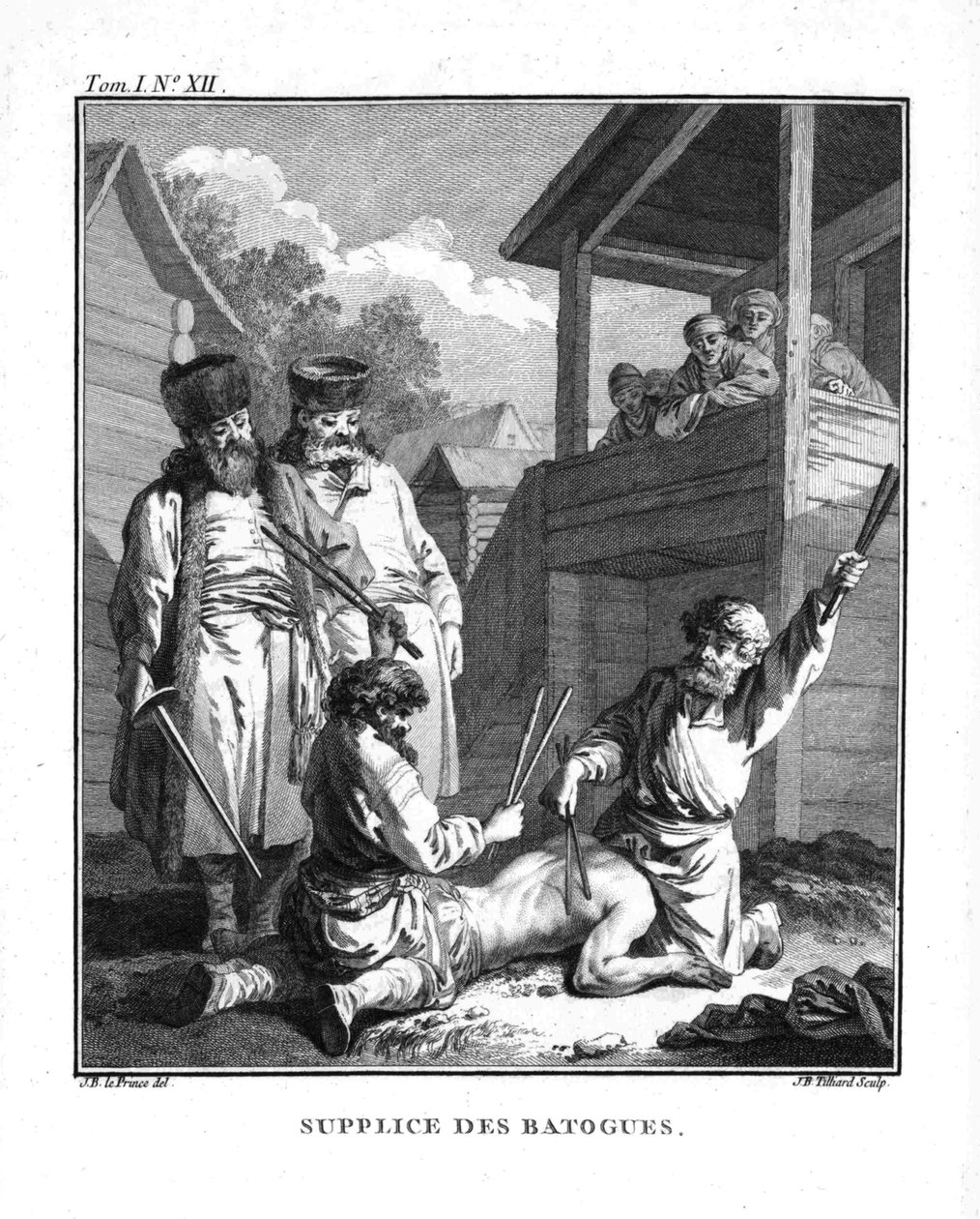 Bestraffning med batogs. Från resa till Sibirien, 1766 av Jean Baptiste Le Prince