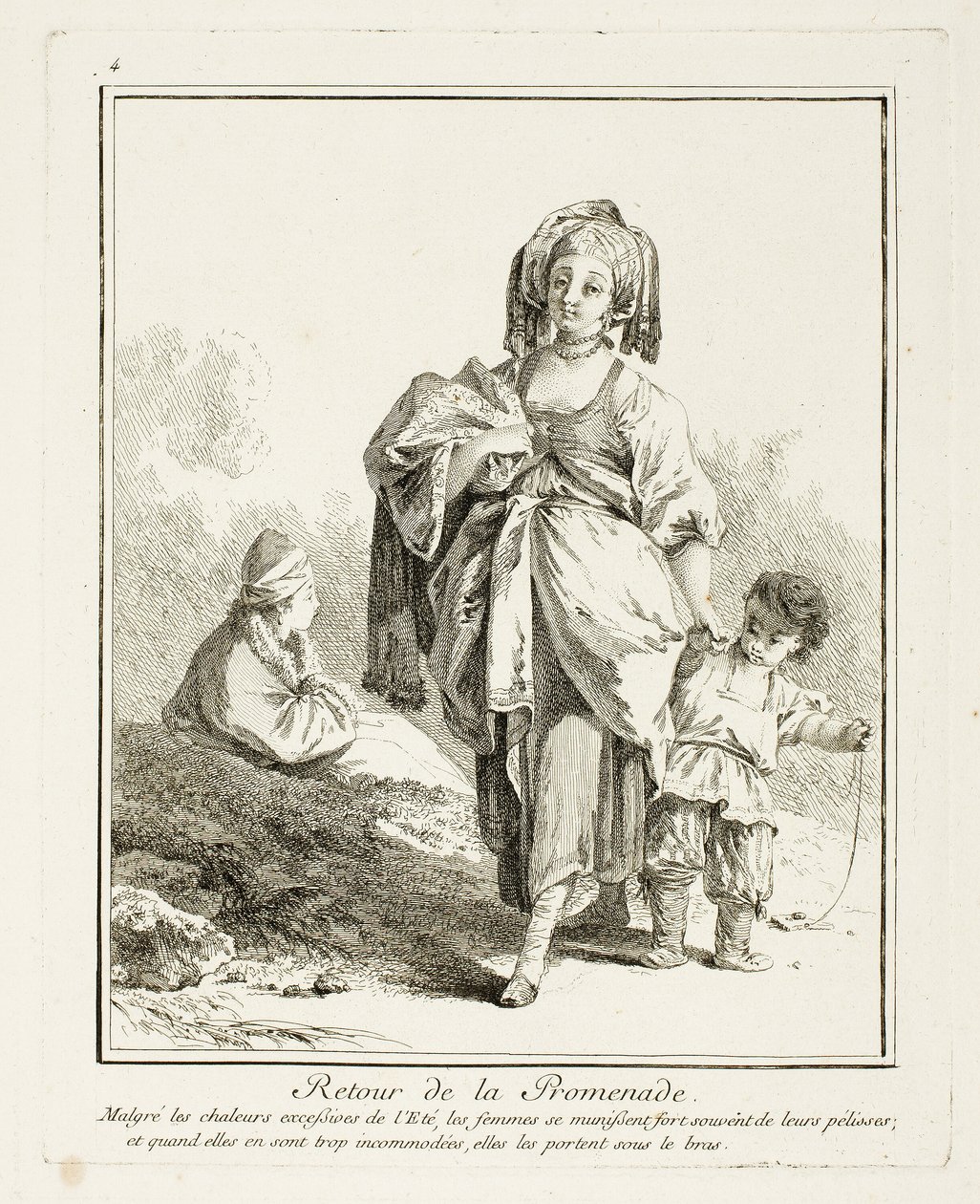 Return Walk, plansch fyra från Suite de Divers Habillements de Peuples du Nord av Jean Baptiste Le Prince