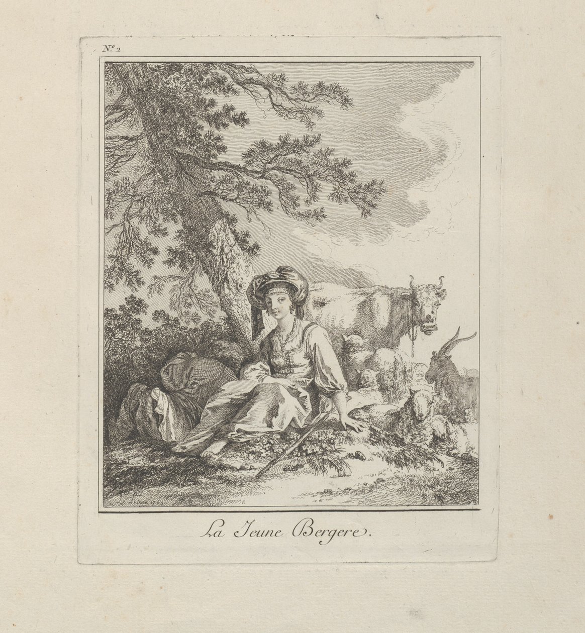 The Young Shepherdess, tallrik två från Diverse kläder från de nordliga folken av Jean Baptiste Le Prince