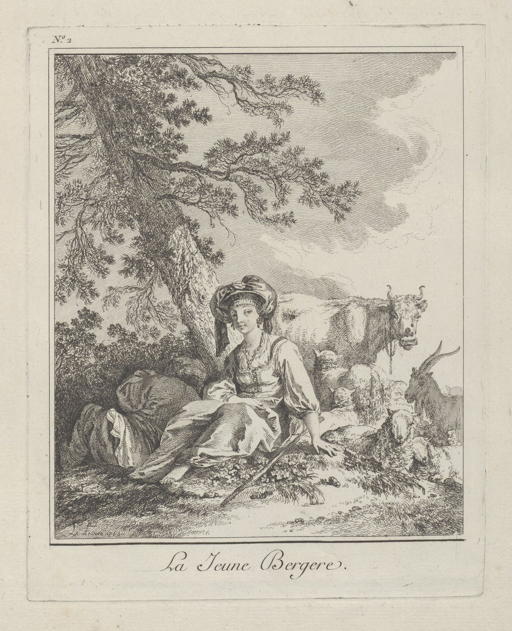 Den unga herdinnan, tallrik två från Diverse kläder från Nordens folk, 1765 av Jean Baptiste Le Prince