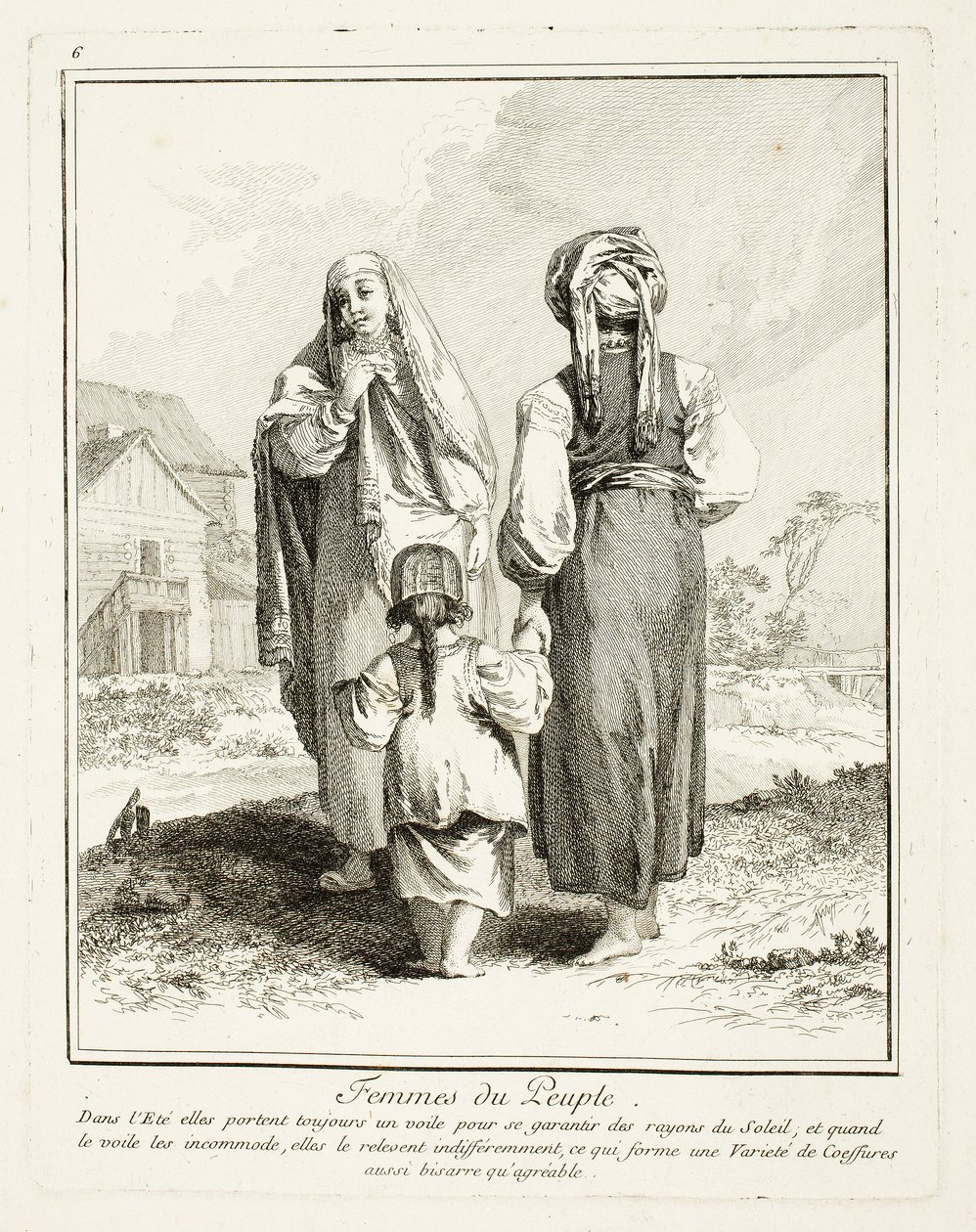 Women of the People, tallrik sex från Miscellaneous Clothing of the Peoples of the North av Jean Baptiste Le Prince