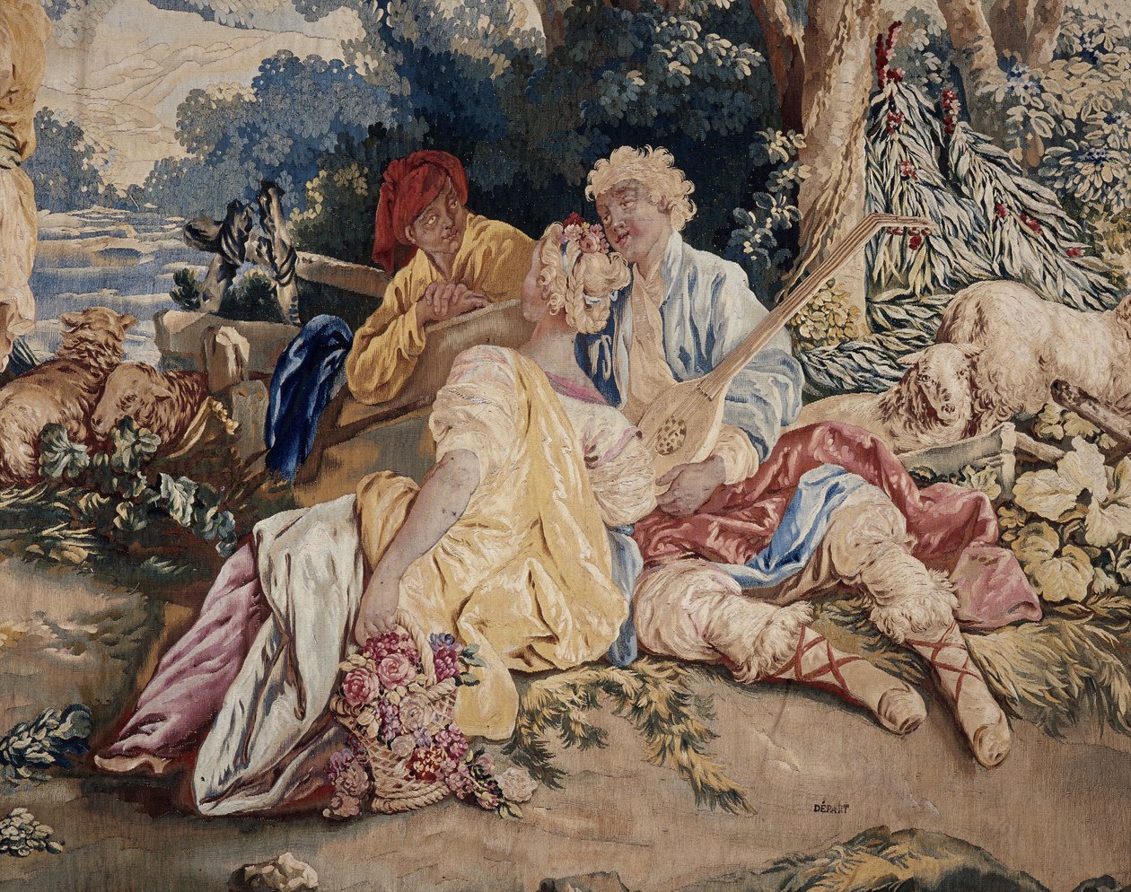 Dans, ridå av ryska spel, detalj av lutspelaren till höger av Jean Baptiste Leprince