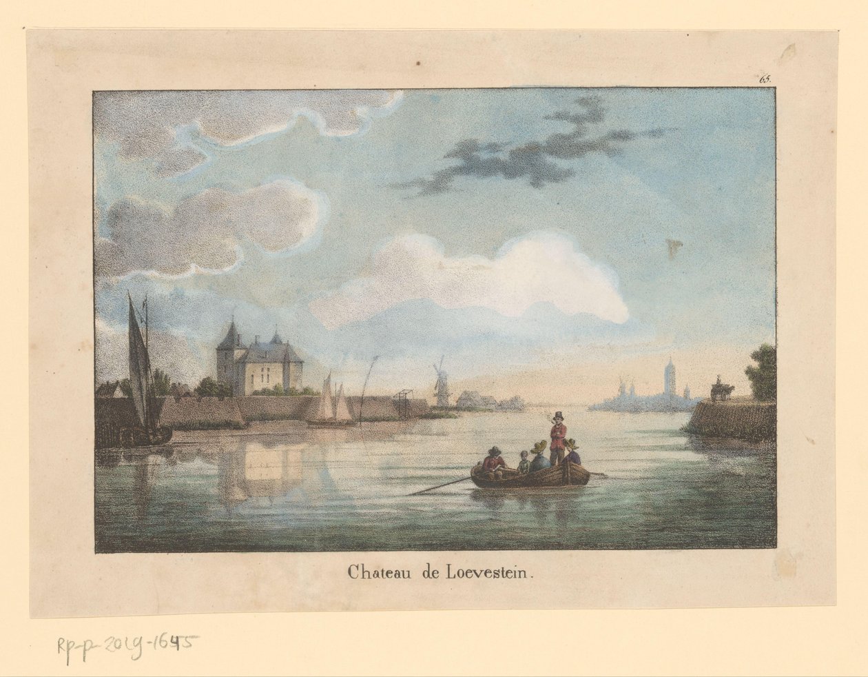 Utsikt över Slot Loevestein från Waal Chateau de Loevestein (titel på objekt) Resa genom Förenade kungariket Nederländerna (serietitel) Voyage pittoresque dans le royaume des Pays Bas (...) (serietitel) av Jean Baptiste Madou (possibly)