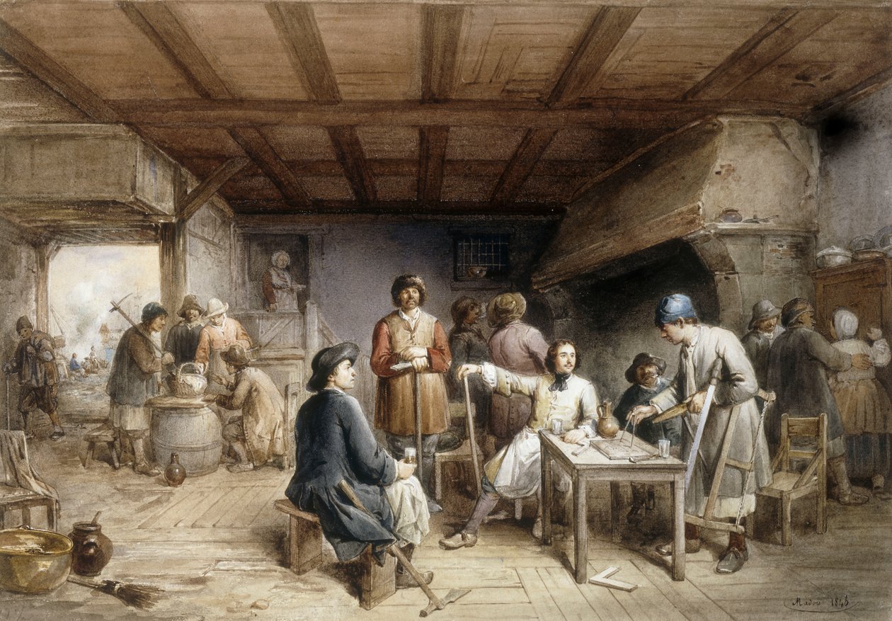 Skeppsbyggare tar en vila, 1846 av Jean Baptiste Madou