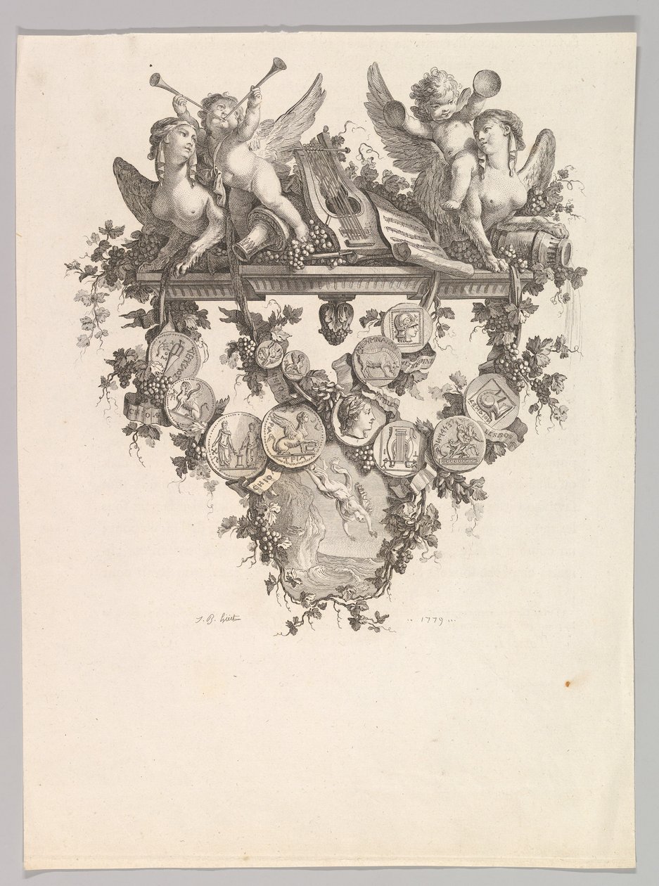 Vinjett med sfinxer och putti, 1779. av Jean Baptiste Marie Huet