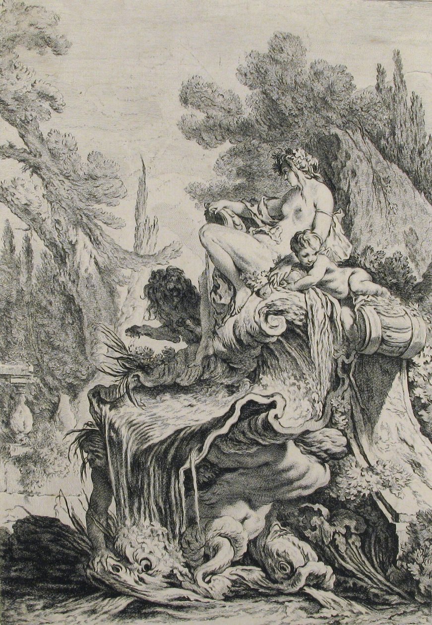 Fontän med en Naiad som sitter på ett skal av Jean Baptiste Marie Pierre