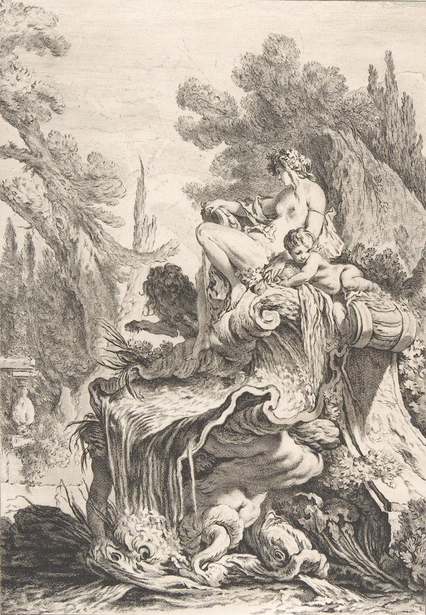 The Seated Nymph En fontän med en najad på ett snäckskal, ca. 1740. av Jean Baptiste Marie Pierre