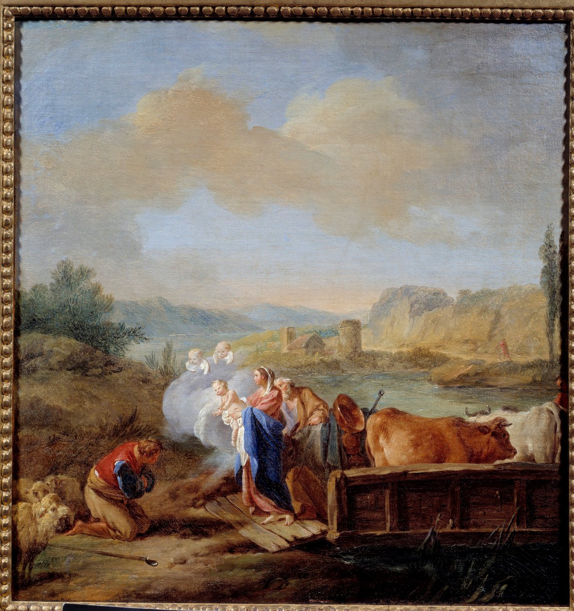 Flygningen i Egypten Målning av Jean Baptiste Pierre (1713-1789) 1700-tal sön. 047x0,45 m Rouen, Musee des Beaux Arts av Jean Baptiste Marie Pierre