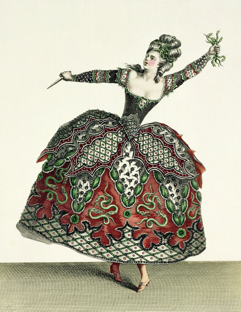 Costume for a Fury in Iphigenia in Tauris och flera andra operor, graverade av Rene Gaillard (c.1710-90) c.1780 av Jean Baptiste Martin