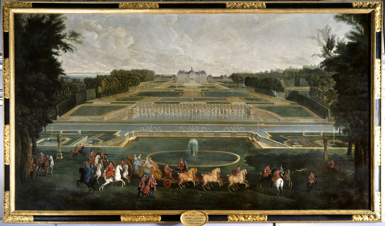 Marie Lescszinska, Frankrikes drottning (1703-1768) (Leczinska, Lescszinka, Leszinka) i trädgårdarna på slottet Vaux Le Vicomte (Vaux-Le-Vicomte) Målning av Jean Baptiste Martin (1659-1735) 1728 Chateau De Vaux Le Du såg det. - Marie Lescszinska, drottning av Jean Baptiste Martin
