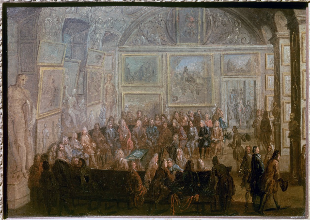 Möte för Akademien för målning och skulptur på Salon de Diane vid Louvren Målning av Jean-Baptiste Martin le Vieux (1659-1735) av Jean Baptiste Martin