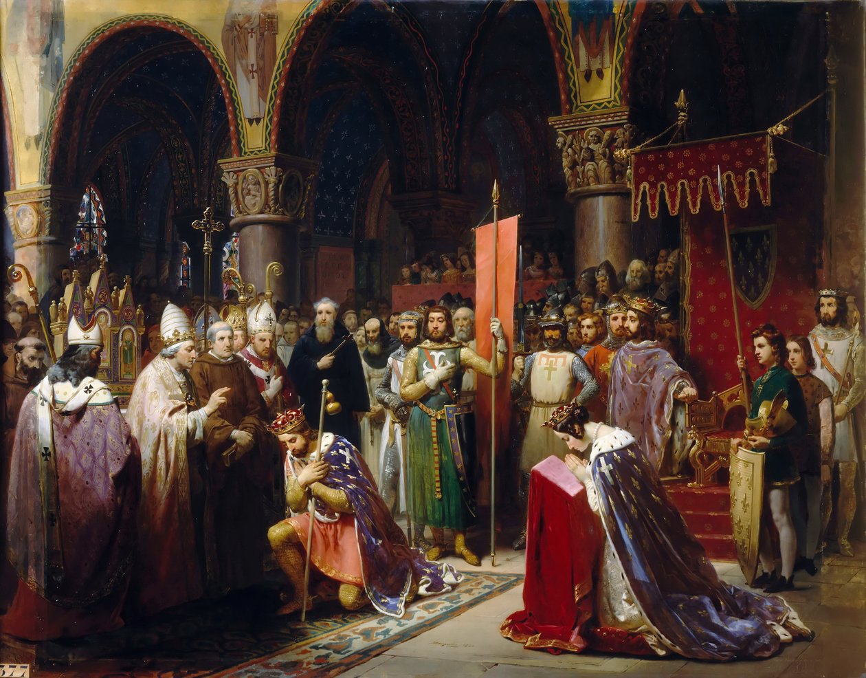Kung Ludvig VII tar standarden på Saint-Denis av Jean Baptiste Mauzaisse